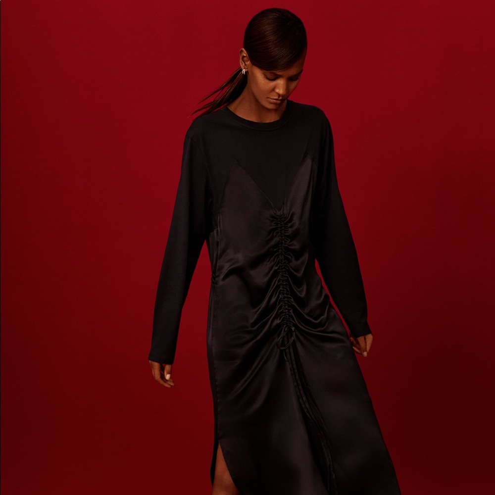 Zara Black Ruched Midi Dress